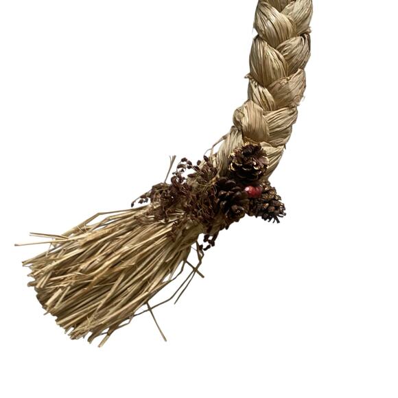 Vintage Wall Hanging Santa with Raffia and Burlap Braided Beard Holiday Decor - Picture 5 of 12